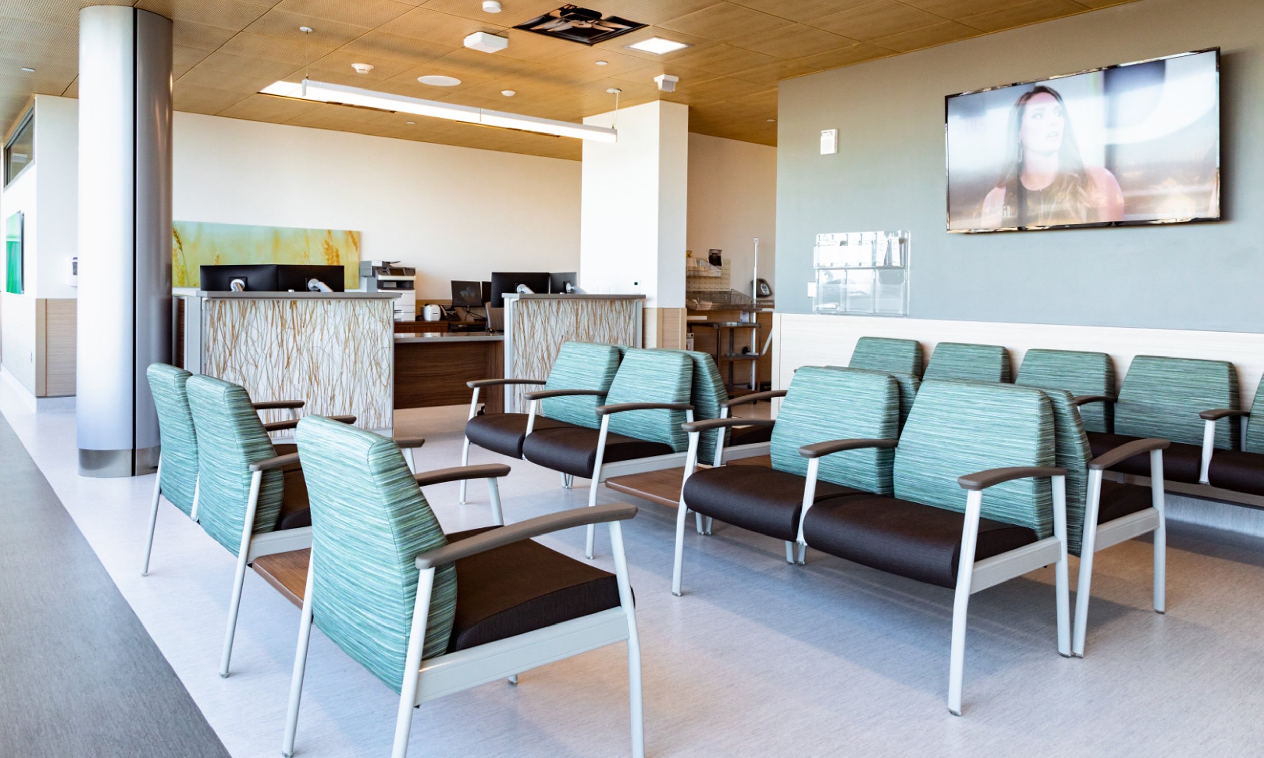 Bright interior of centre with biophilic elements