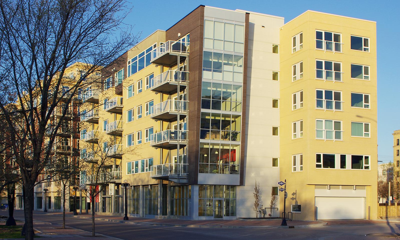 The Strand Condominium. A view of The Strand north and east exterior as seen from Stephen Juba Park.